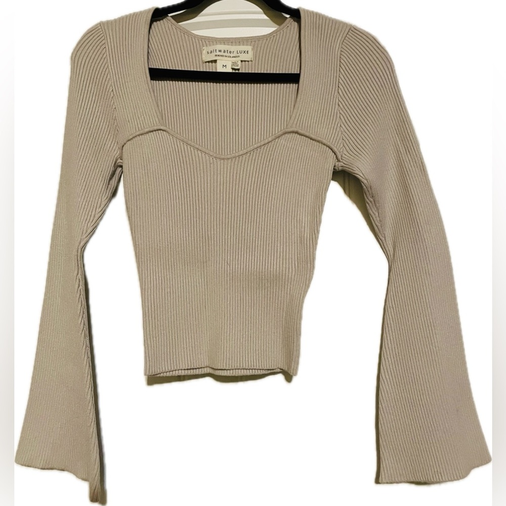 Saltwater LUXE Taupe Ribbed Blouse